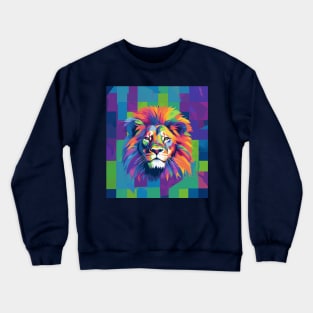 Lion's Majesty: Colorful Artwork with Geometric Background Crewneck Sweatshirt